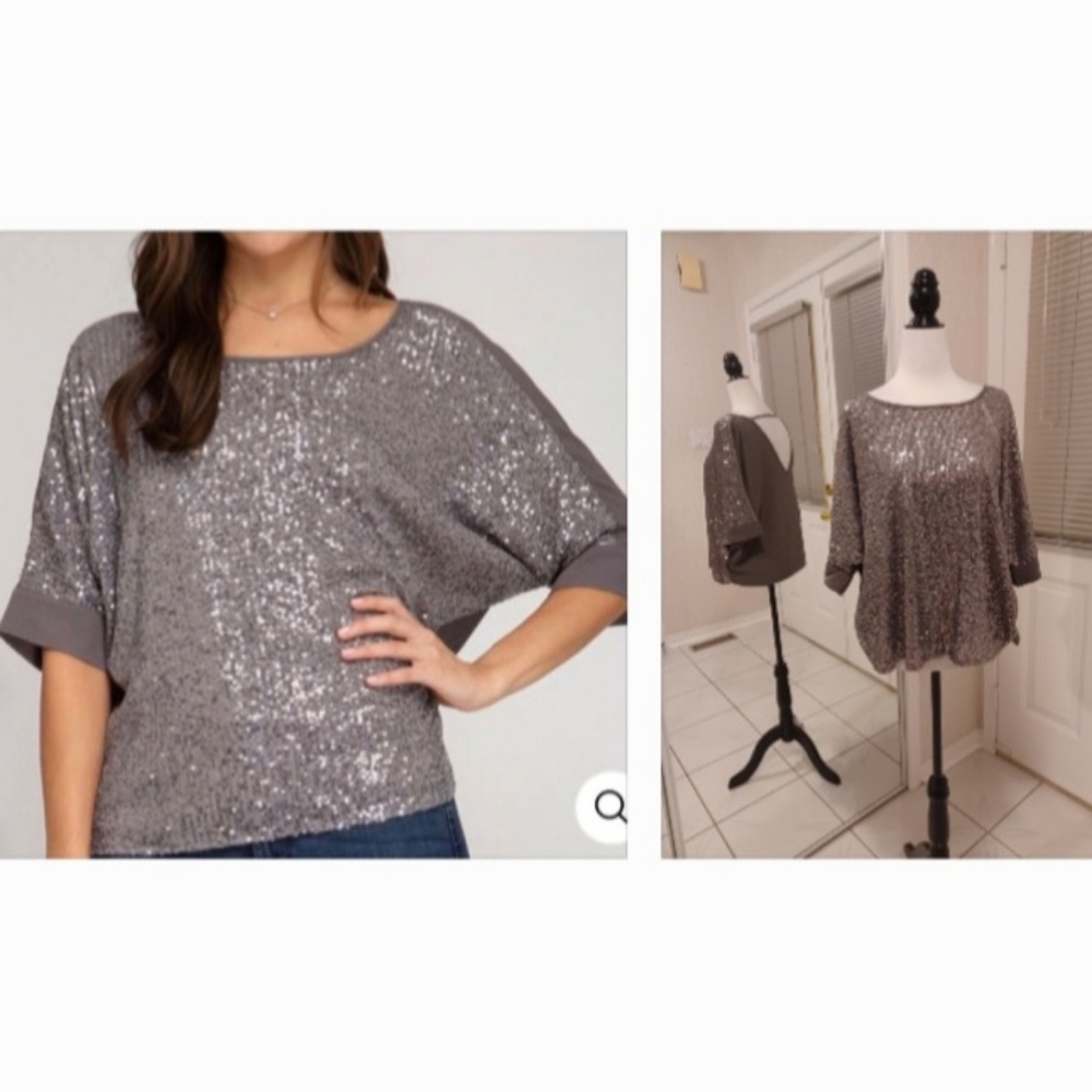 2/$70 New Sadie Gray Sequined Top - Size Medium